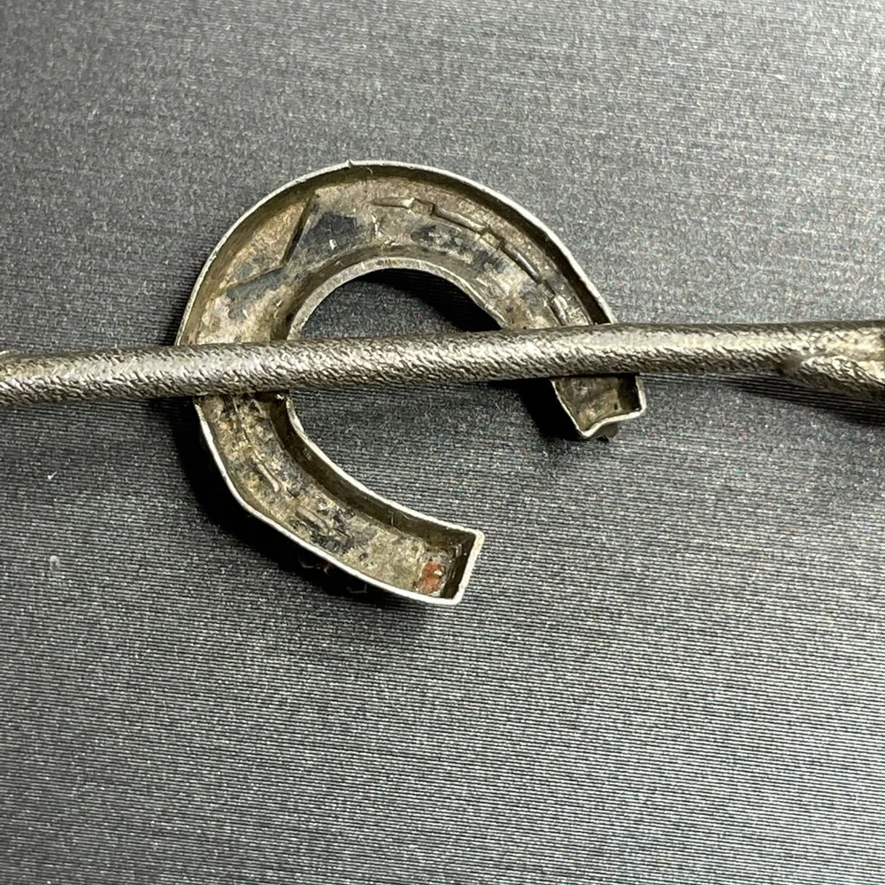 Silver Branch Lucky Horseshoe Antique Brooch White Rhinestones 800 Silver - Picture 8 of 12